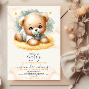 Invitation Boho Teddy Bear Nous Pouvons Bearly Wait Baby show