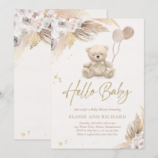 Invitation Boho Teddy Bear Sexe Baby shower neutre