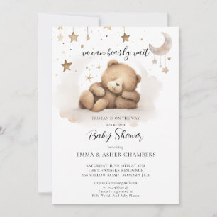 Invitation Boho Teddy Bear Stars Lune Baby shower