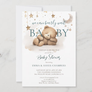 Invitation Boho Teddy Bear Stars Lune Baby shower