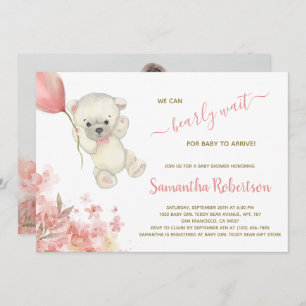 Invitation Boho Teddy Polar Ours rose Pampa Grass Baby shower