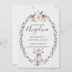 Invitation Boho Teepee Baby shower Aquarelle Flèches Invitati