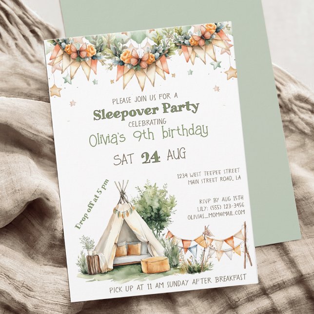 Invitation Boho teepee tente dortoir fête d'anniversaire (Créateur téléchargé)