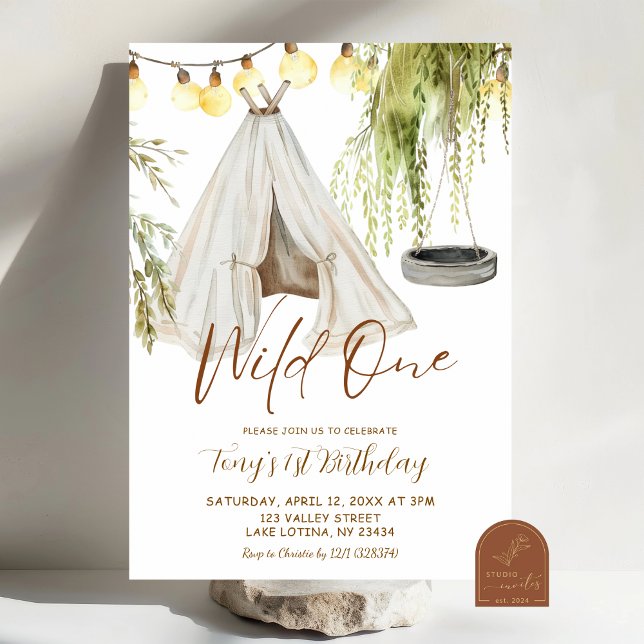 Invitation Boho Teepee Wild One Garçon Premier Anniversaire (Créateur téléchargé)