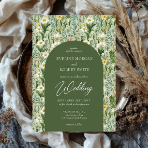 Invitation Boho tendance printemps fleur sauvage arche verte