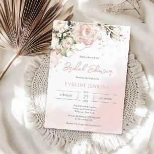 Invitation Boho tendance rose et or fleurs eucalyptus