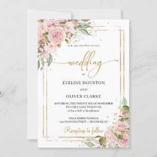 Invitation Boho tendance rose rose poussiéreux roses or cadre