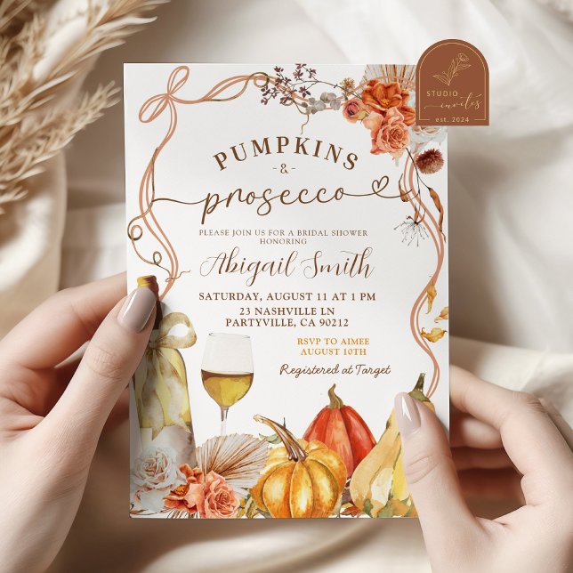 Invitation Boho Teracotta Citrouilles et Prosecco Enterrement (Créateur téléchargé)
