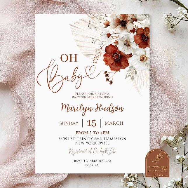 Invitation Boho Teracotta Oh Baby Baby shower (Créateur téléchargé)