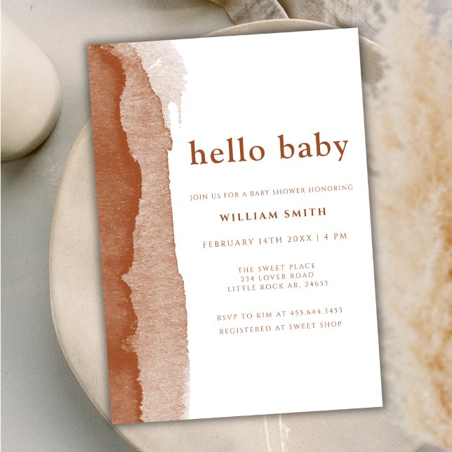 Invitation Boho Terracotta Abstrait Baby shower garçon (Modern Boho Terracotta Abstract Boy Baby Shower Invitation)