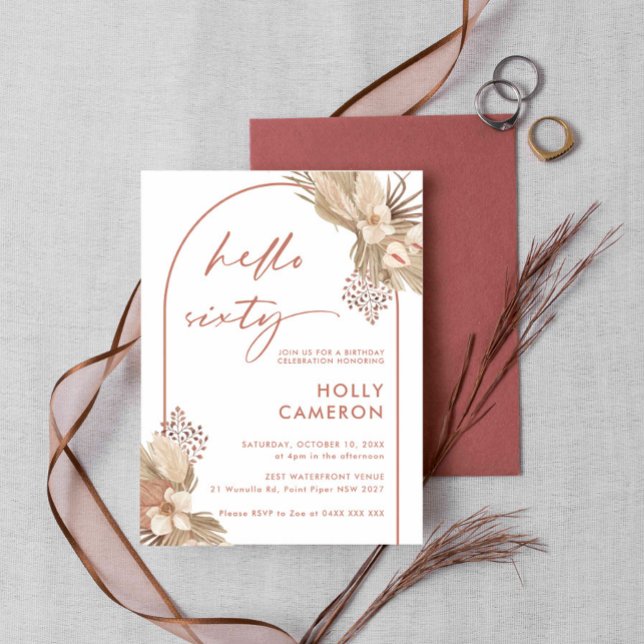 Invitation Boho Terracotta Arch Pampas Herbe 60e anniversaire (Créateur téléchargé)