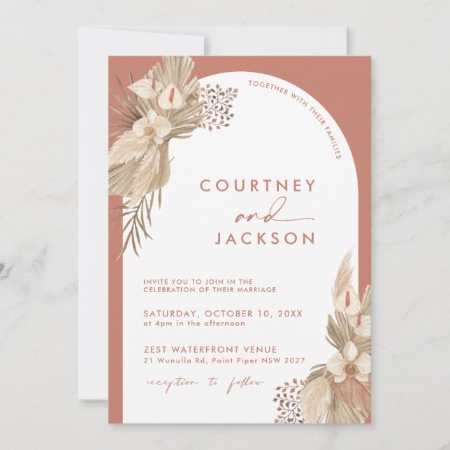 Invitation Boho Terracotta Arch Pampas Mariage (Devant)