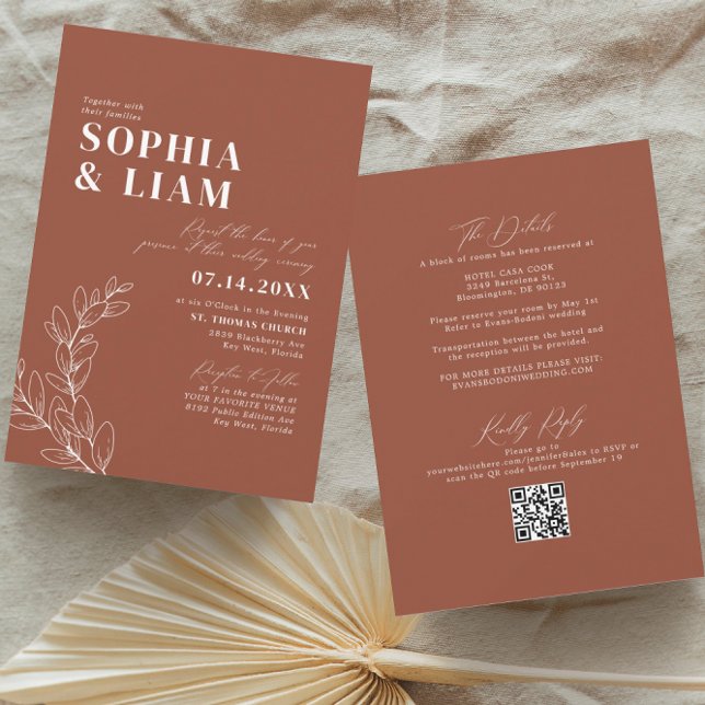 Invitation Boho Terracotta Avec RSVP QR Code Mariage (Créateur téléchargé)