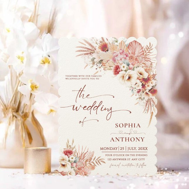 Invitation Boho Terracotta & Blush Watercolor Mariage Floral (Créateur téléchargé)