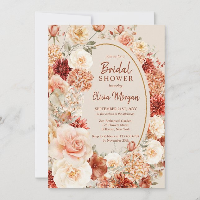 Invitation Boho terracotta bordeaux eucalyptus (Devant)