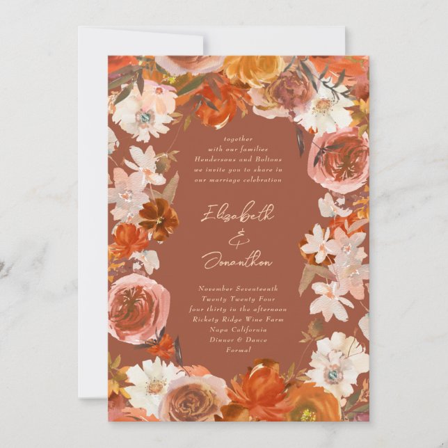 Invitation Boho Terracotta Bouquet Abundance Mariage (Devant)