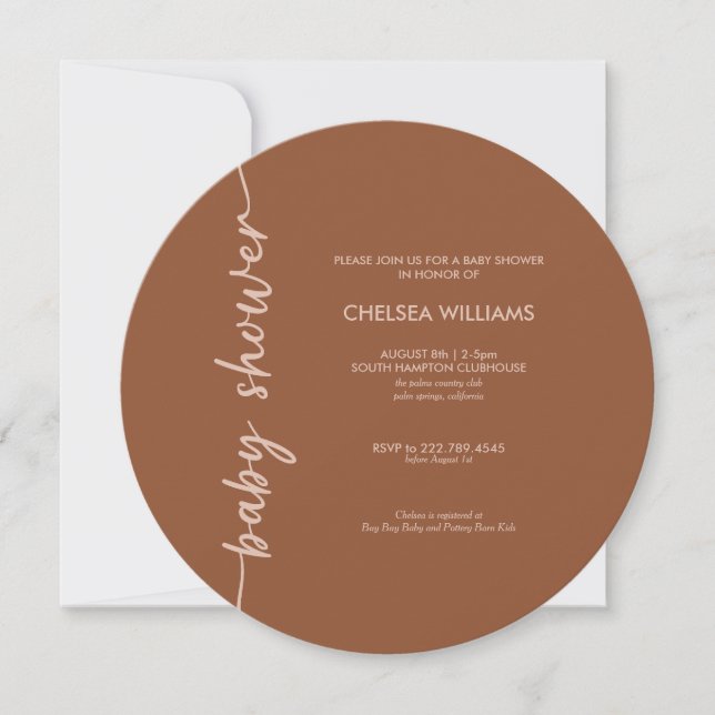 Invitation Boho Terracotta Brown + Baby shower beige (Devant)