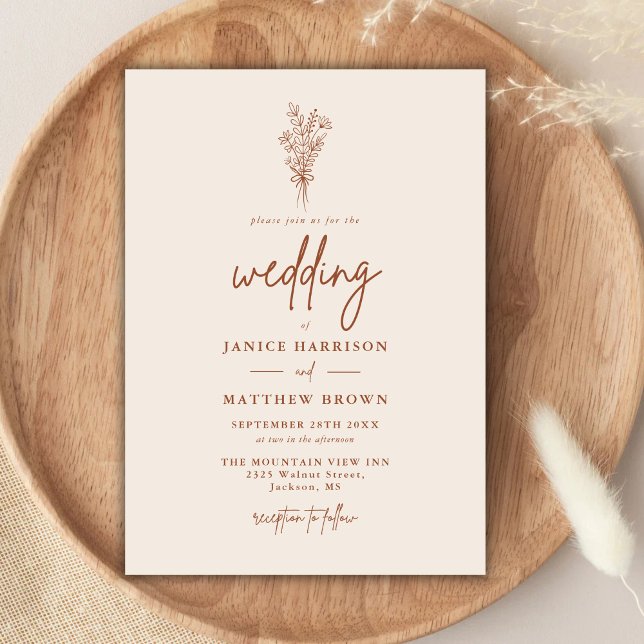 Invitation Boho Terracotta brûlé Orange Rustique Mariage (Boho terracotta wedding invitation sets the tone for your day with warm rustic charm.)