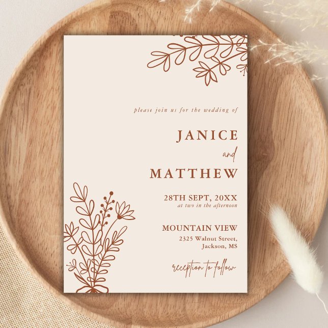Invitation Boho Terracotta brûlé Orange Rustique Mariage (Boho terracotta wedding invitation sets the tone for your day with warm rustic charm.)