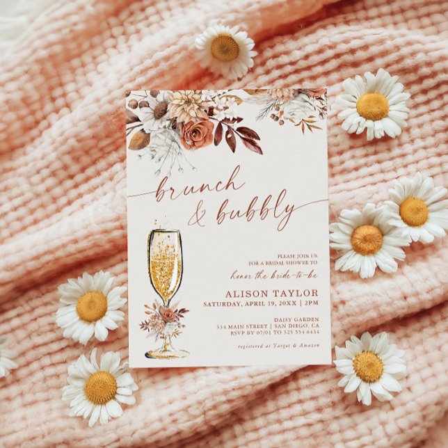 Invitation Boho Terracotta Brunch Bubbly Enterrement de vie d (Créateur téléchargé)