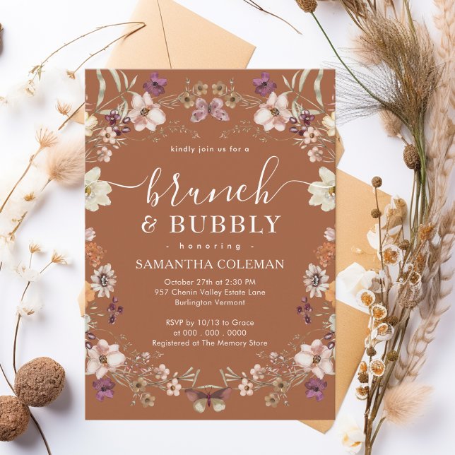Invitation Boho Terracotta Brunch et Fête des mariées Bubbly (Créateur téléchargé)
