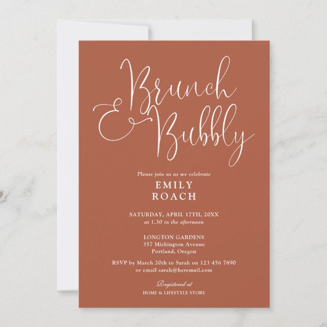 Invitation Boho Terracotta Brunch Et Fête des mariées Bubbly (Devant)
