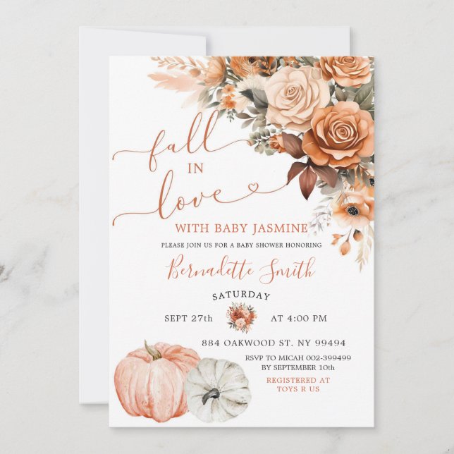Invitation Boho Terracotta Chute en Amour Baby shower Citroui (Devant)
