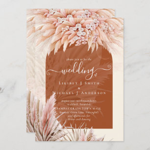 Invitation BOHO Terracotta Coral Pampas Mariage