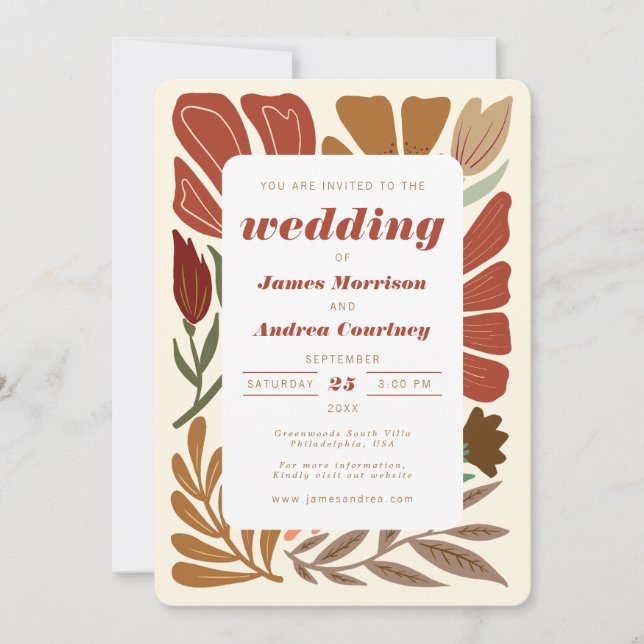 Invitation Boho Terracotta Fall Floral Mariage (Devant)