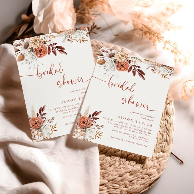 Invitation Boho Terracotta Fête de Mariage Crème Floral (Créateur téléchargé)