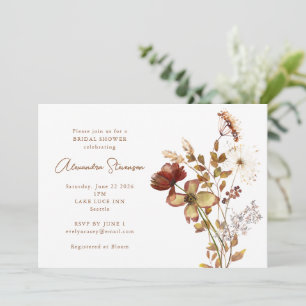 Invitation Boho Terracotta Fleur Sauvage Automne Rouille Lava