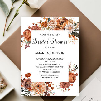 Invitation Boho Terracotta fleurs automne nuptiale douche