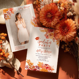 Invitation Boho Terracotta Fleurs Diplôme Écriture Photo