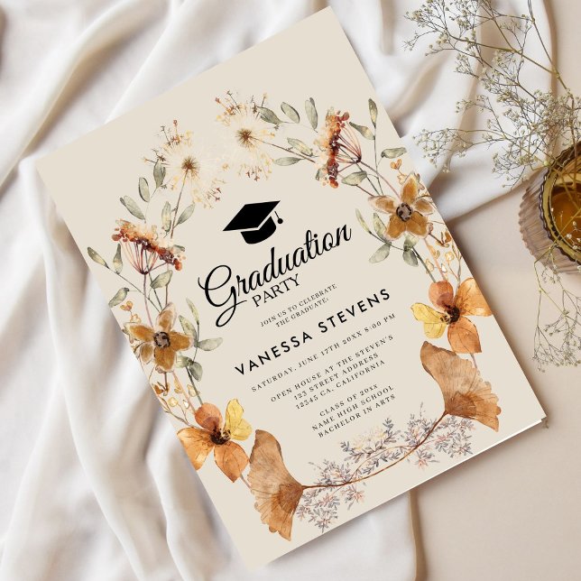 Invitation Boho Terracotta Floral Arch Graduation Cap Party (Créateur téléchargé)