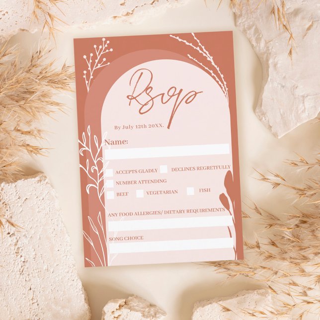 Invitation Boho terracotta floral chic script arch wedding (Créateur téléchargé)