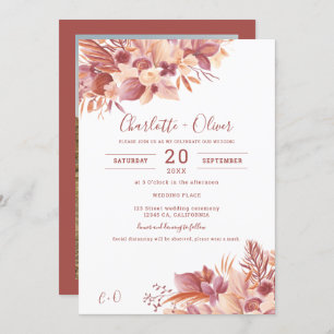 Invitation Boho terracotta floral desert pampas photo mariage