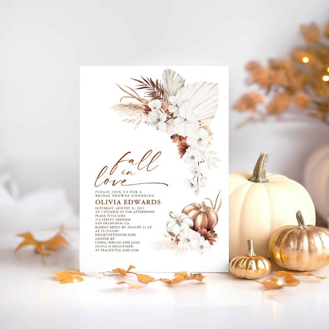 Invitation Boho Terracotta Floral Fall in Love Fête des marié (Fall in Love Gold Pumpkins and White Orchids Bridal Shower Invitations)