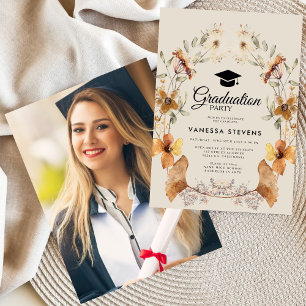 Invitation Boho Terracotta Floral Photo Graduation Party