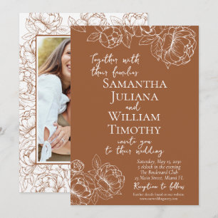 Invitation Boho Terracotta Floral Rustic Modern Photo Mariage