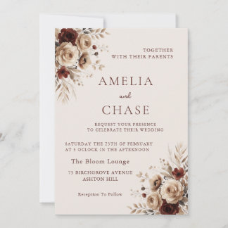 Invitation Boho Terracotta Floral Toutes les saisons Mariage