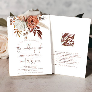 Invitation Boho Terracotta Florals QR Code Mariage