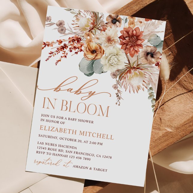 Invitation Boho Terracotta Flowers Fall Baby Shower (Créateur téléchargé)