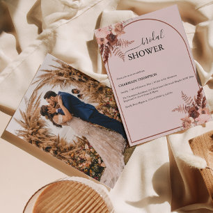 Invitation Boho Terracotta Grass Blush Pink Fête des mariées