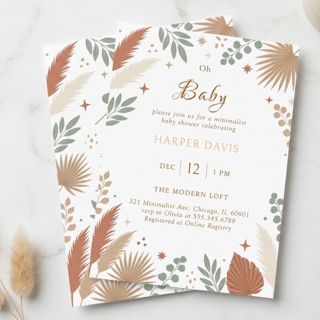 Invitation Boho Terracotta Herbe des Pampas Botanique Moderne (Boho Terracotta Pampas Grass Modern Botanical Invitation)