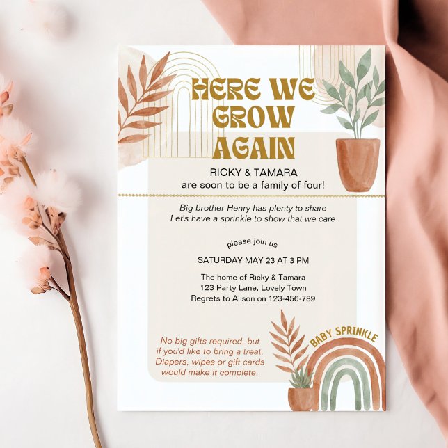 Invitation Boho Terracotta Ici Nous Grandissons Encore Bébé S (Boho gender neutral baby sprinkle invitation by Darling & May)