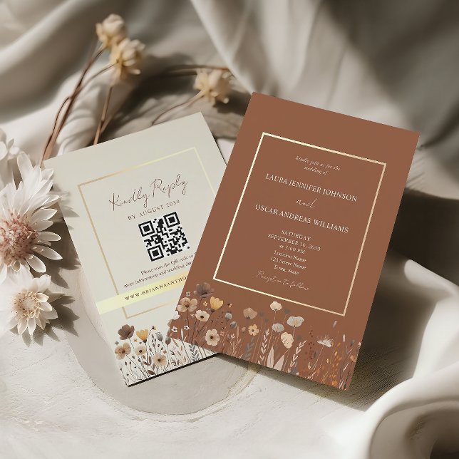 Invitation Boho Terracotta Mariage QR Code (Créateur téléchargé)