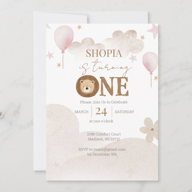 Invitation Boho Terracotta minimaliste 1er anniversaire Invit (Devant)