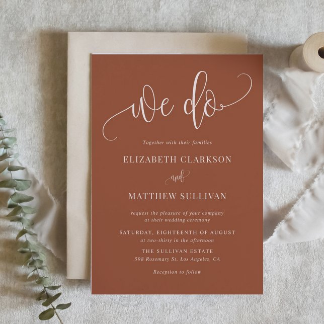Invitation Boho Terracotta Nous Faisons Moderne Mariage de ca (Boho Terracotta We Do Modern Calligraphy Wedding Invitation)