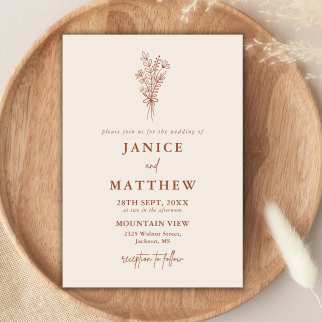 Invitation Boho Terracotta Orange Brûlé Mariage Rustique (Boho terracotta wedding invitation sets the tone with warm rustic charm for your day.)