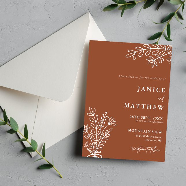 Invitation Boho Terracotta Orange Brûlé Mariage Rustique (Boho terracotta wedding invitation sets the tone for your day with warm rustic charm.)